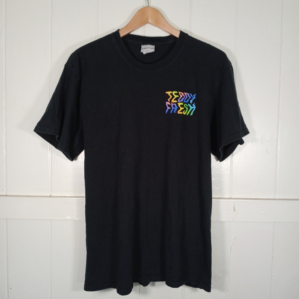 Teddy Fresh T-Shirt Mens Large Black Rainbow Grid Graphic Tee Streetwear S Ai